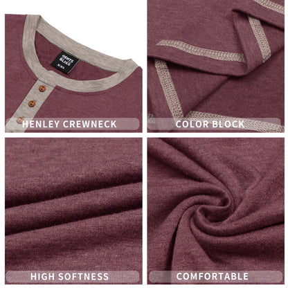 Crew Neck Henley Men Shirts Long Sleeve Shirts for Men Casual Color Block Tops